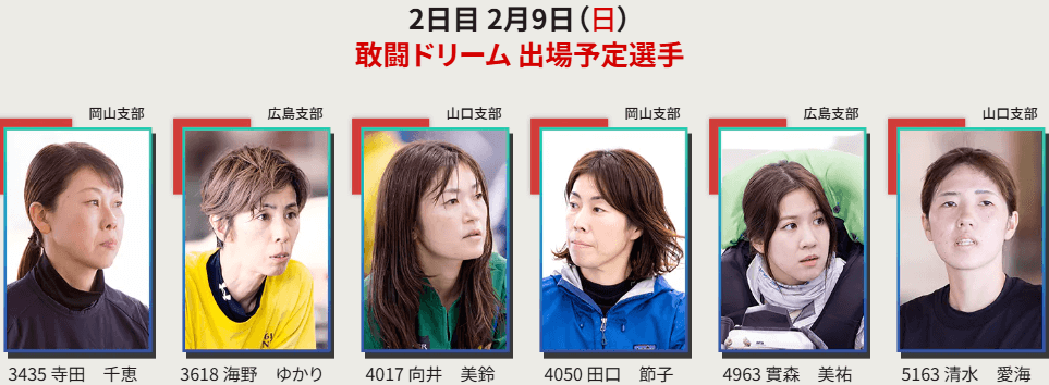 徳山 GI 第68回中国地区選手権・初日ドリーム敢闘ドリーム 出場予定選手