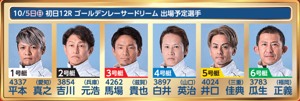10月5日(日)初日12R ゴールデンレーサードリーム出場予定選手
